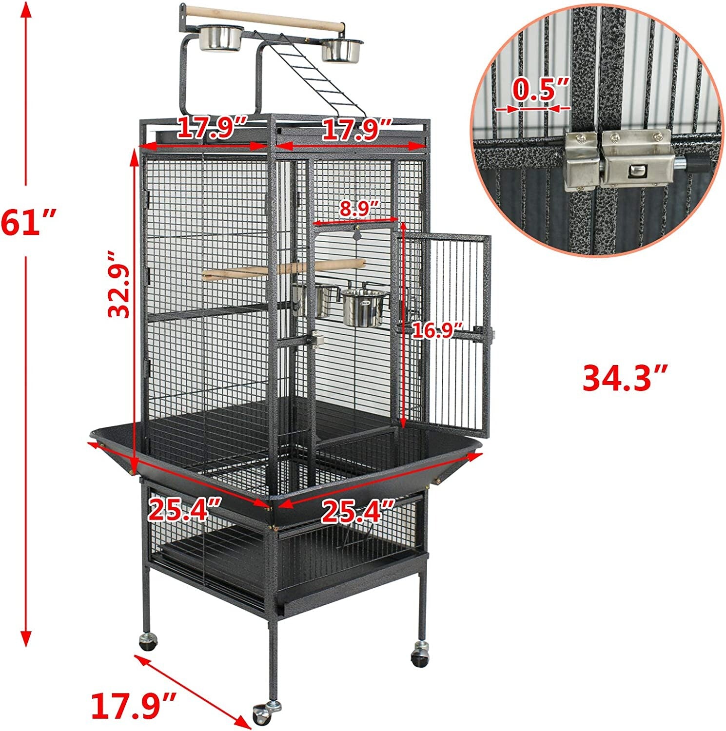 HomGarden 61/68-inch 2in1 Large Bird Cage Play Top W/Rolling Stand for Medium Parrot Bird