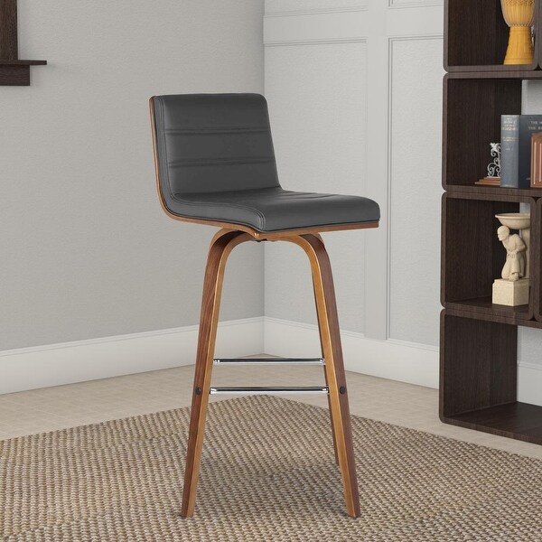 26 Inch Faux Leather Counter Height Barstool with Wooden Support， Gray - 35 H x 17 W x 20 L