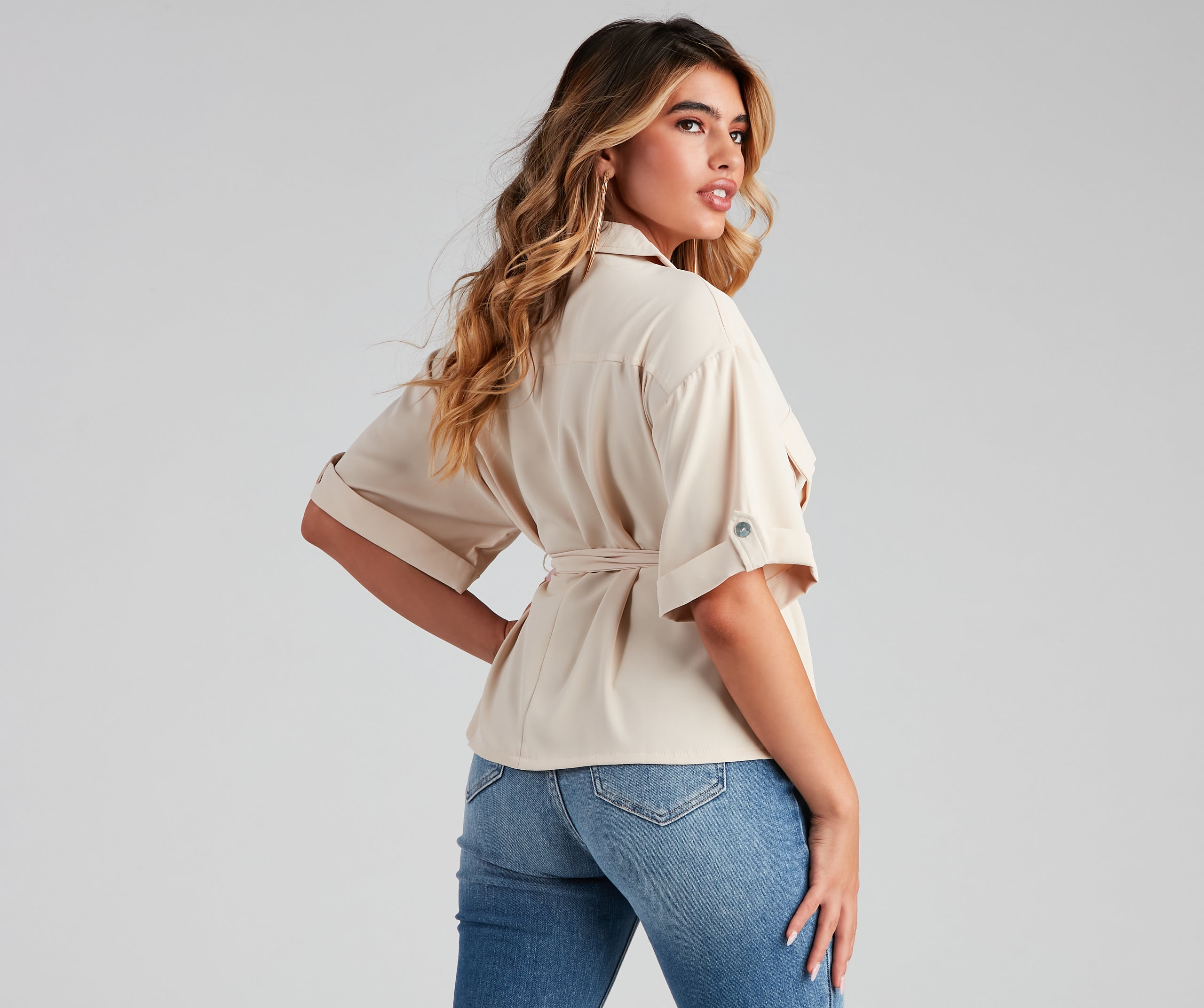 Button Things Up Tie-Waist Top