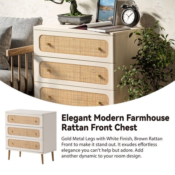 COZAYH Wicker Rattan Chest of Drawers， Farmhouse Wooden Storage Cabinet， Modern Accent Table， Boho Mid-Century Coastal Sideboard - - 37042389