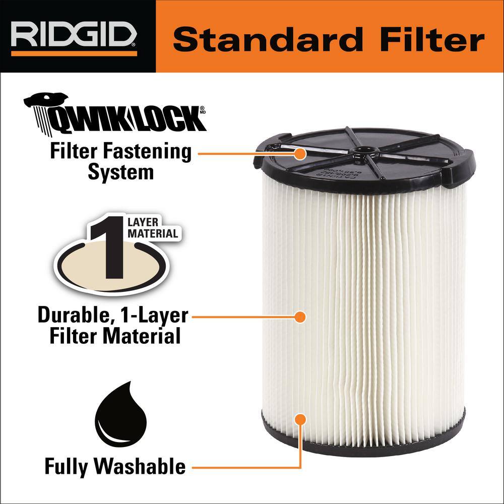 RIDGID 1-Layer Standard Pleated Paper Filter for Most 5 Gallon and Larger RIDGID WetDry Shop Vacuums (16-Pack) VF4200C