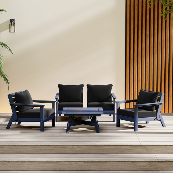 Polytrends Birchwood All Weather HDPE Outdoor Patio Navy Blue Deep Seating Sectional (5Piece Set)