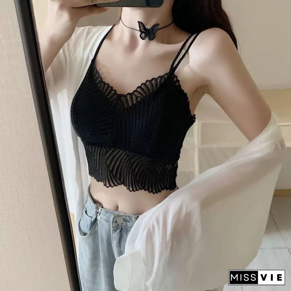 New Sexy Tank Top Lace Halter Crop Tops Women Summer Camis Backless Camisole Fashion Casual Tube Female Sleeveless Cropped Vest