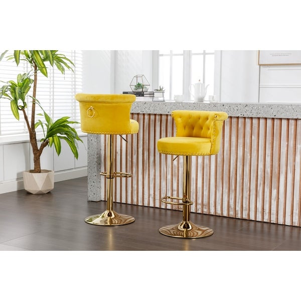 2Pcs Swivel Bar Stools Adjustable Counter Height Chairs with Footrest，Velvet fabric