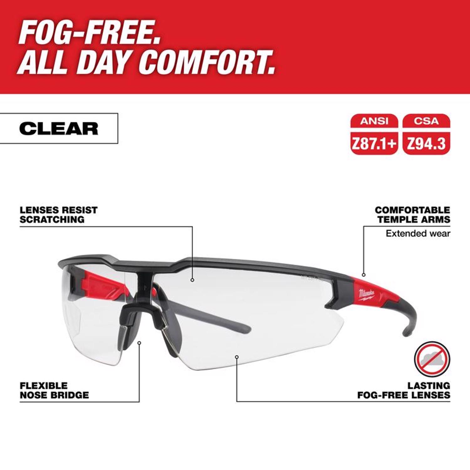 MW Anti-Fog Safety Glasses Clear Lens Black/Red Frame 1 pk