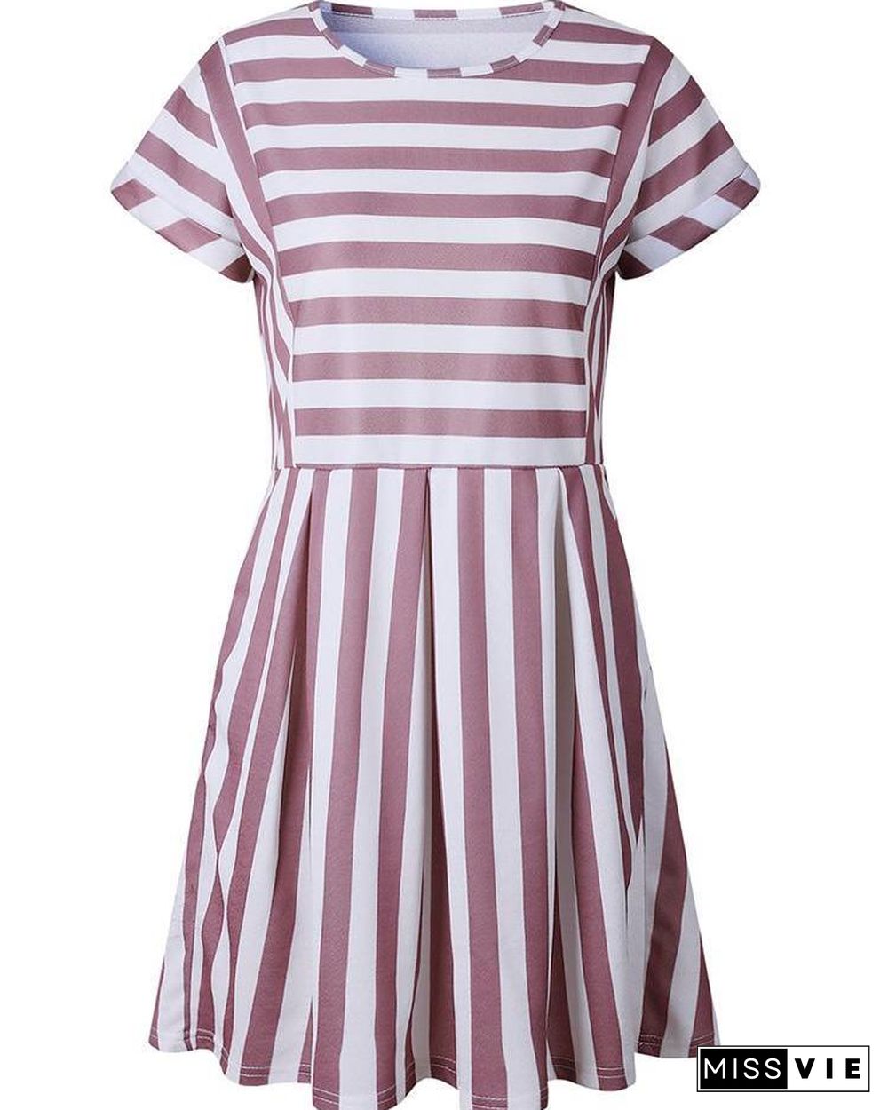 Striped Short Sleeve Casual Tunic Dress P15597