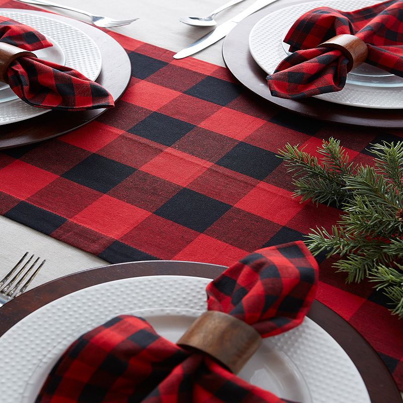 108 Red and Black Buffalo Plaid Christmas Rectangular Table Runner