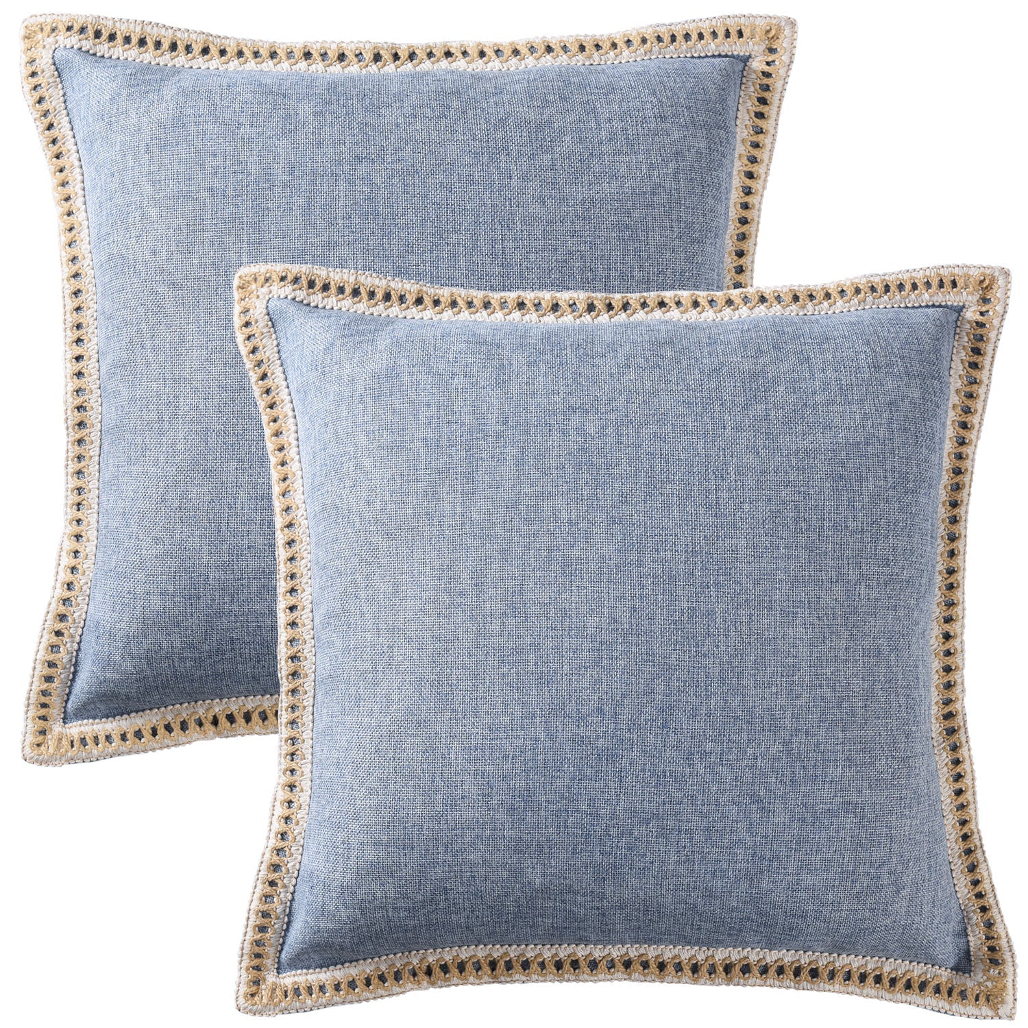 2 Piece Farmhouse Burlap Trimmed Decorative Pillow Covers with Floral Linen Lace Edge