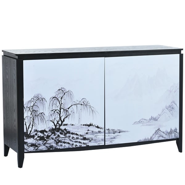 Sideboard Entryway Table with Art Spray Painting， Sofa Table Side Table with 2 Drawers and 4 Shelves for Living room Entryway