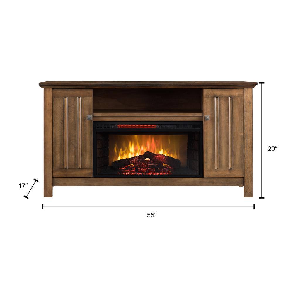 OS Home and Office Furniture Cozy 55 in Driftwood TV Console with Infrared Electric Fireplace Insert with Doors fits TV's Up to 55 in Remote Control 5542