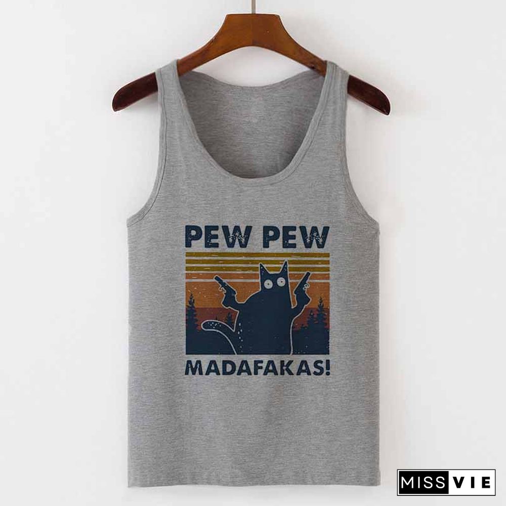 Camisole Sexy Vest Tank Tops Murderous Black Cat With Gun Funny Pew Pew Madafakas Print Women Sleeveless Halloween T Shirt