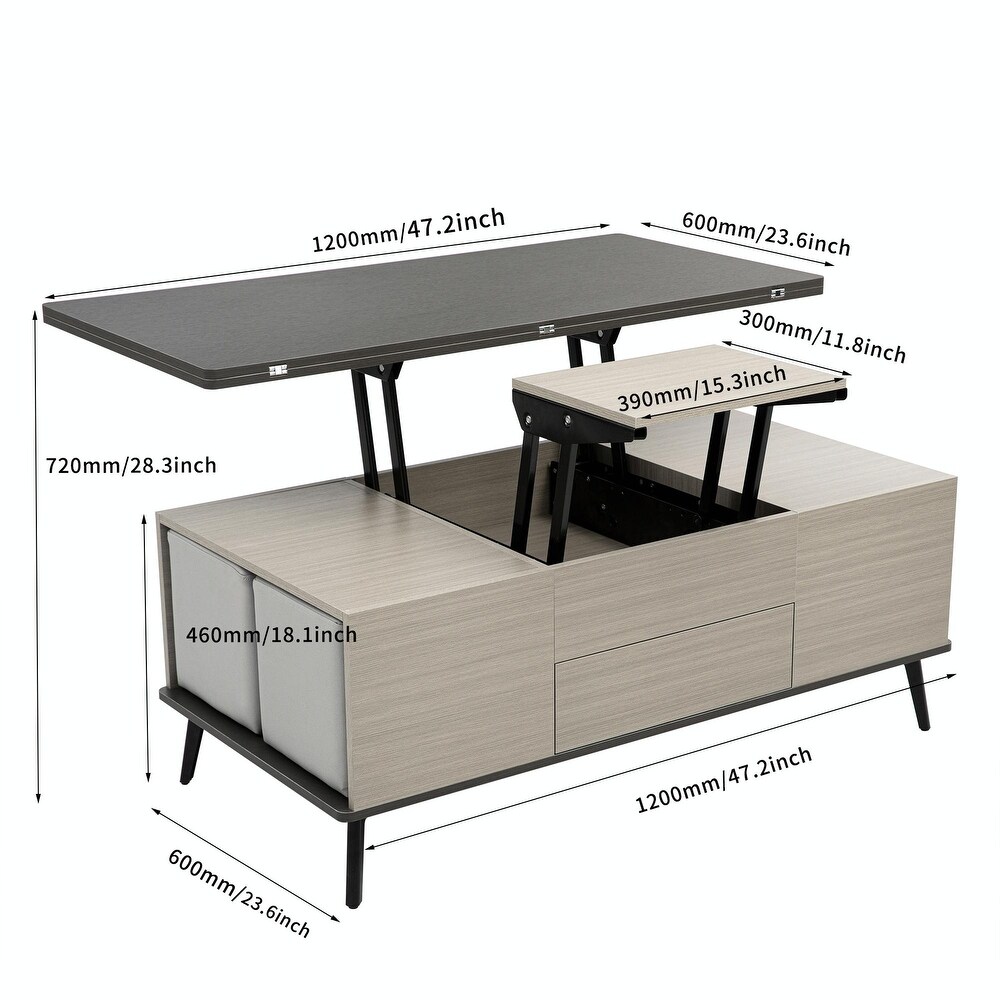 5 Piece Lift Top Coffee Table Set: Convertible Dining Table with Ottomans