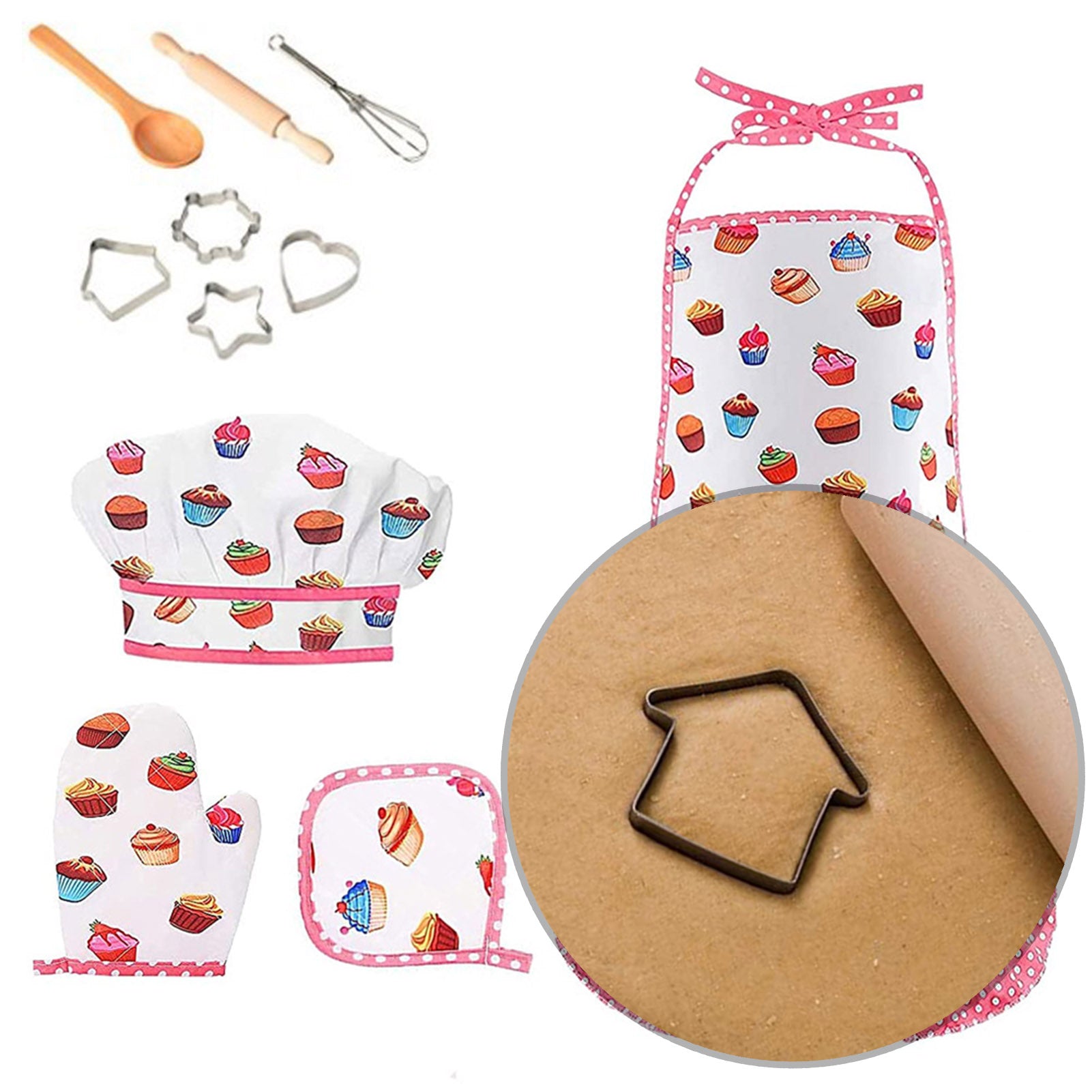 HEQU Children'S Cooking Baking Set Kitchen Toy Set Accessories Apron With Chef Hat Oven GlovesChildren'S Kitchen Gift