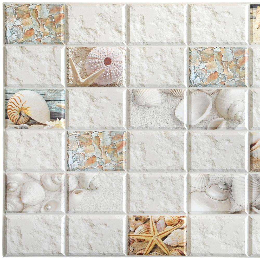 Dundee Deco 3D Falkirk Retro 1100 in. x 38 in. x 19 in. White Beige Yellow Faux Mosaic Tile PVC Decorative Wall Paneling (5-Pack) GRHDTP10011596-5