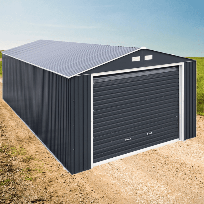 Duramax 55151 Metal Garage 12'x26' Metal Storage Shed Dark Gray with White Trim