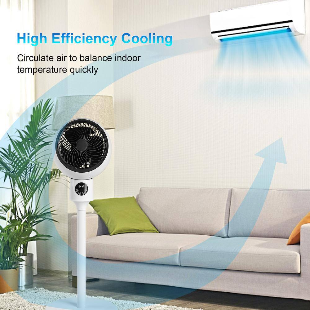 Aoibox 7 in. Indoor Stand Pedestal Fan Air Circulation Fan with 3-Speed 15-Hour Timer 70 Oscillation Remote Control White SNMX2860