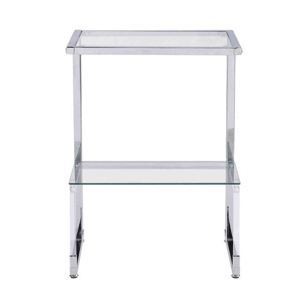 Grondin Contemporary Style 2-Tier End Table Sofa Side Table with Tempered Glass Shelves and Metal Frame