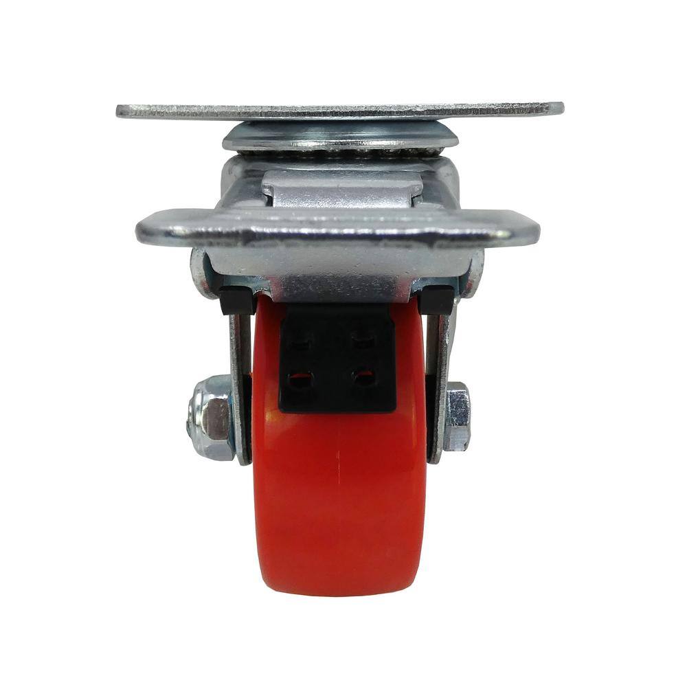 Everbilt 3 in. Red Polyurethane and Steel Swivel Plate Caster with Locking Brake and 175 lb. Load Rating 4120545EB