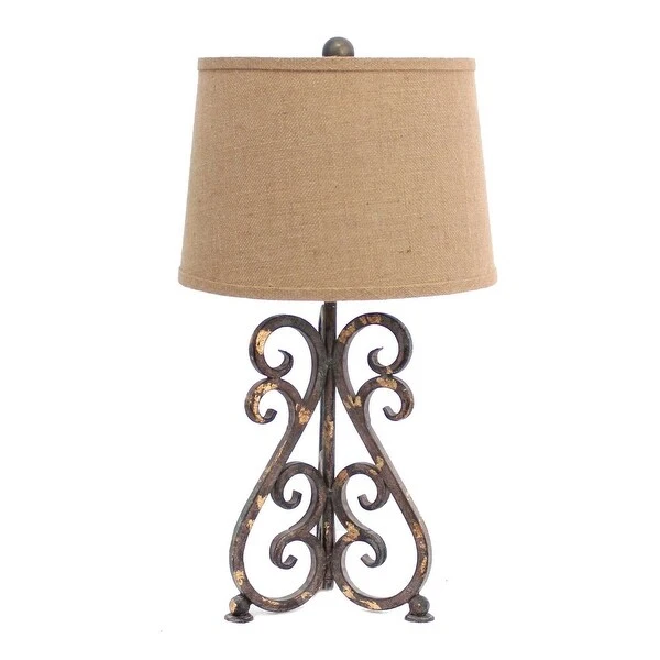 13 x 11 x 23.75 Bronze Vintage Metal Khaki Linen Shade - Table Lamp - 13 x 11 x 23.75