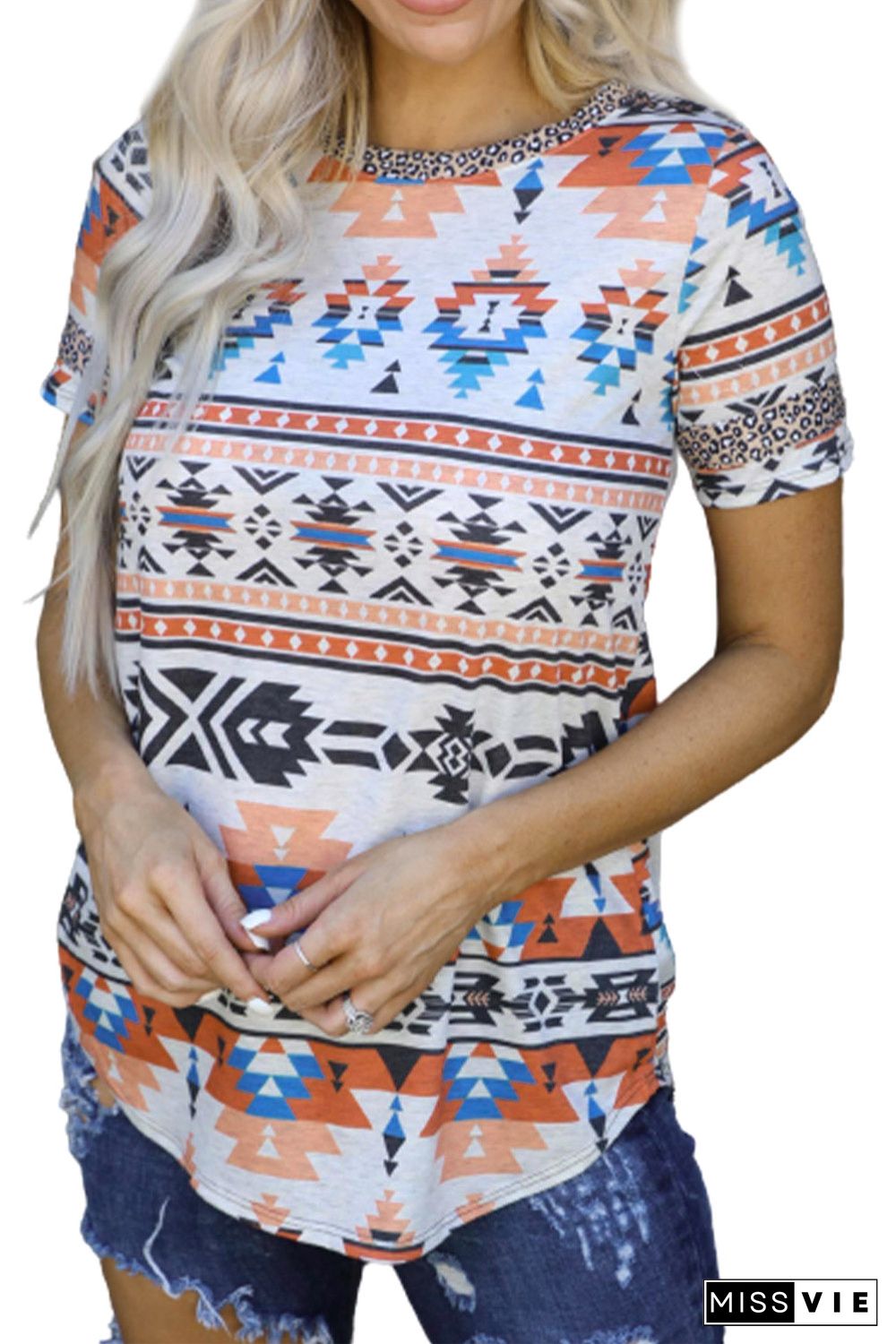 Aztec Print Round Neck Tee