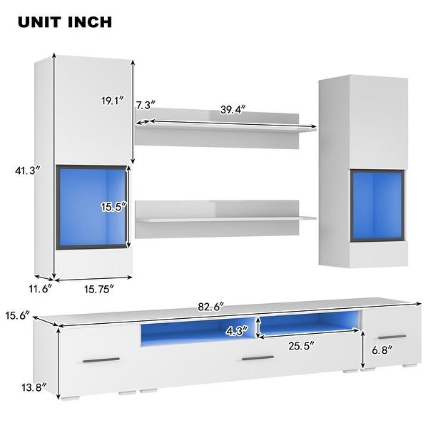 Merax Extended， Minimalist Style 7 Pieces Floating TV Stand Set for 90+ inch TV