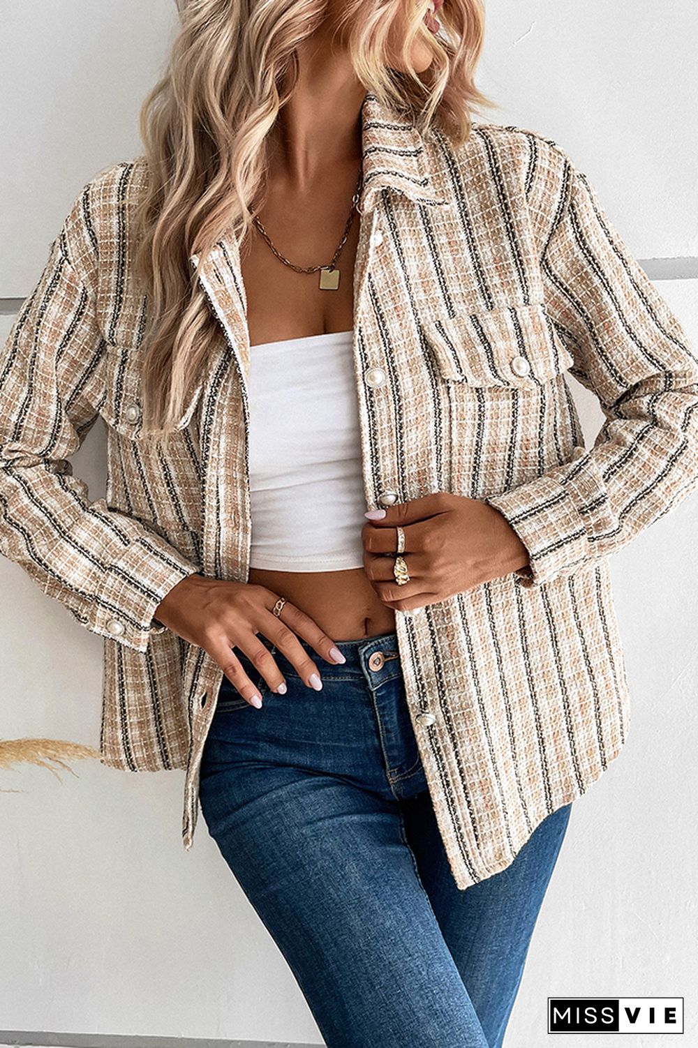 Lapel Plaid Stripes Short Jacket Coat