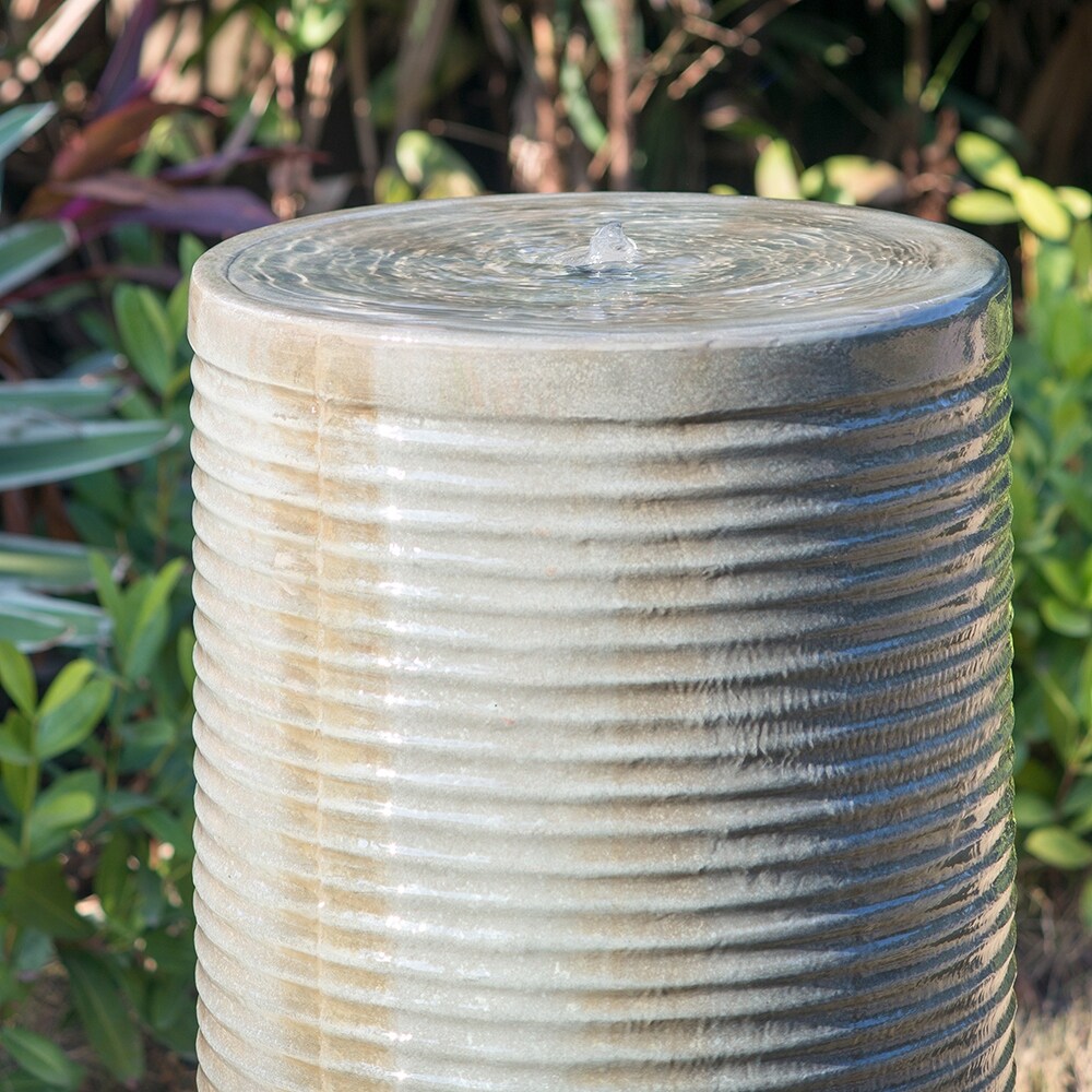 Tall Large Modern Cylinder Ribbed Tower Water Fountain