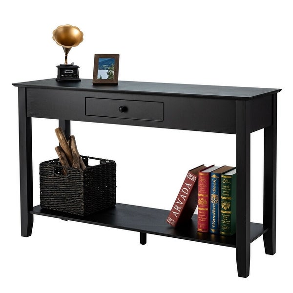 Console Sofa Side Accent Table with Drawer Shelf-Black - 48