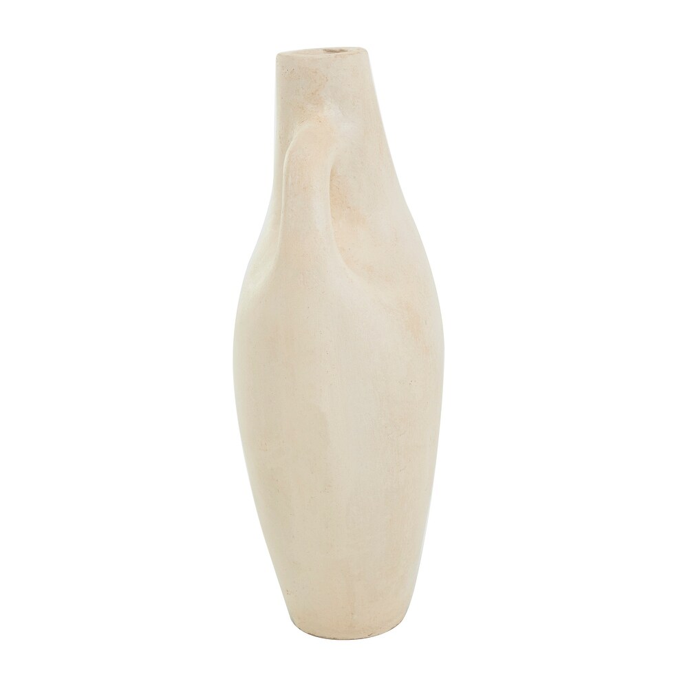 Beige Paper Mache Abstract Curved Vase with Handle