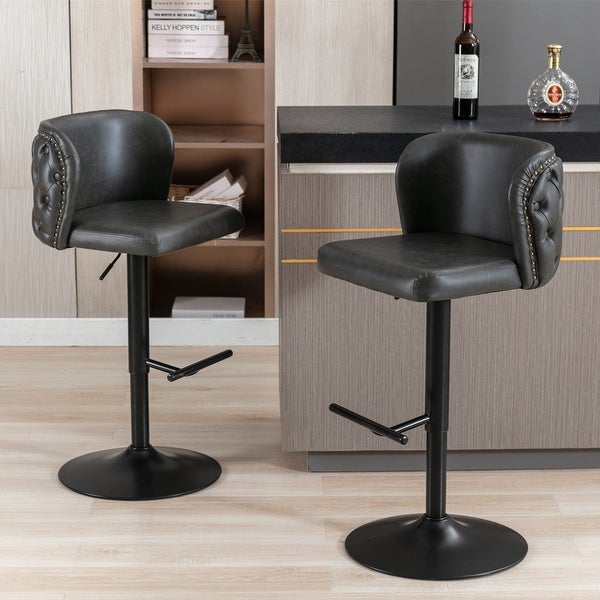 Swivel Barstools Adjusatble Seat Height， Modern PU Upholstered Bar Stools with The Whole Back Tufted