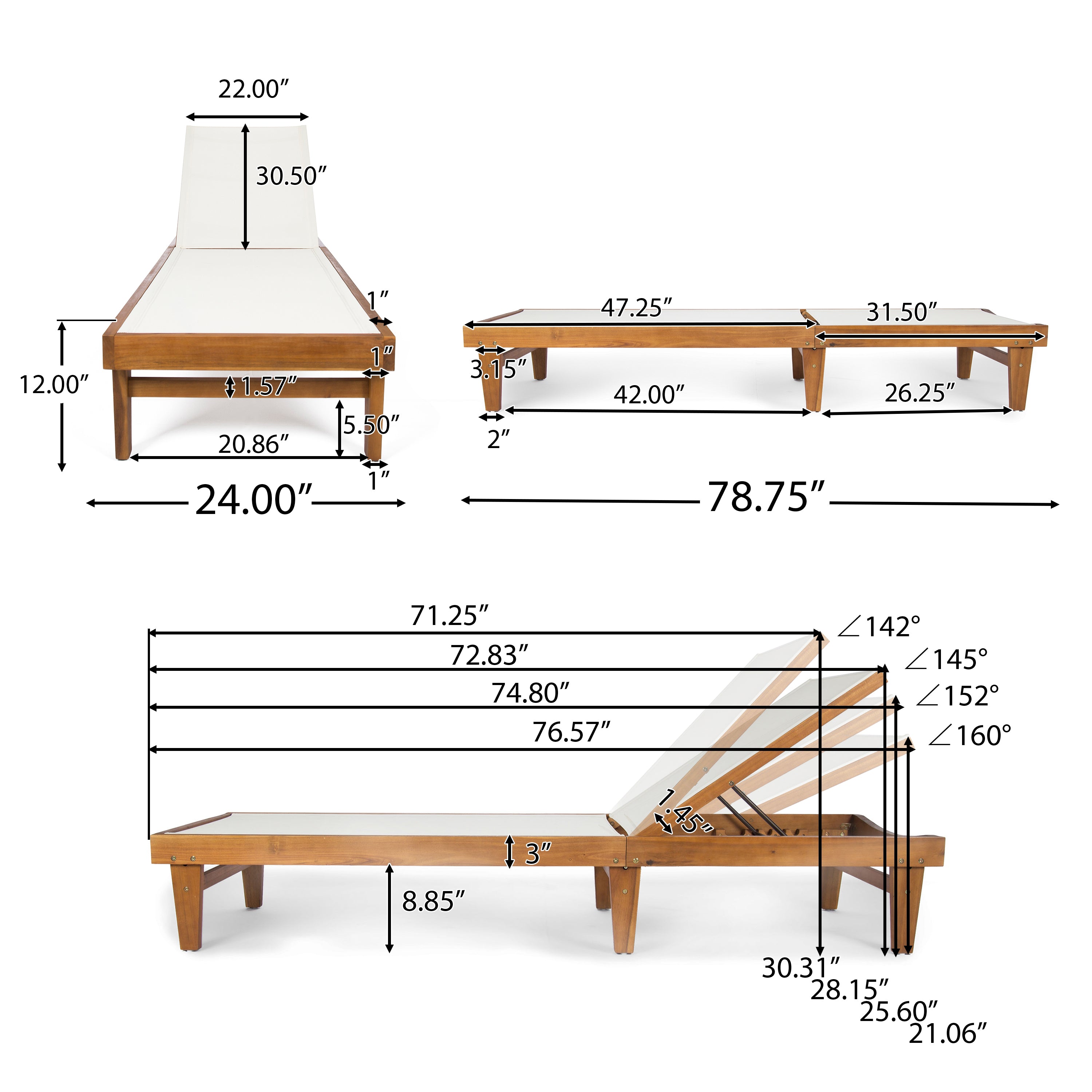 a Outdoor Mesh Chaise Lounge with Acacia Wood Frame