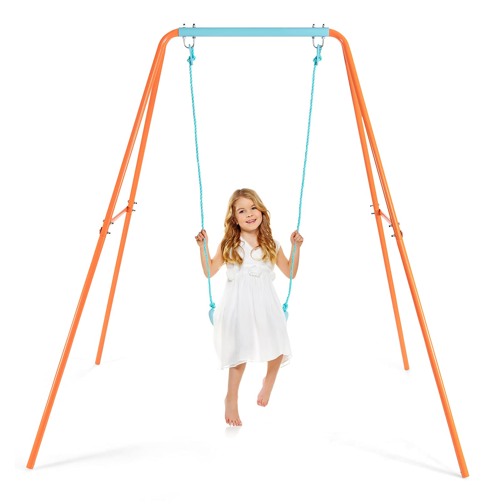 Costzon Swing Frame Stand with Swing Seat, A-Frame Swing Sets for Backyard All Weather w/Ground Stakes