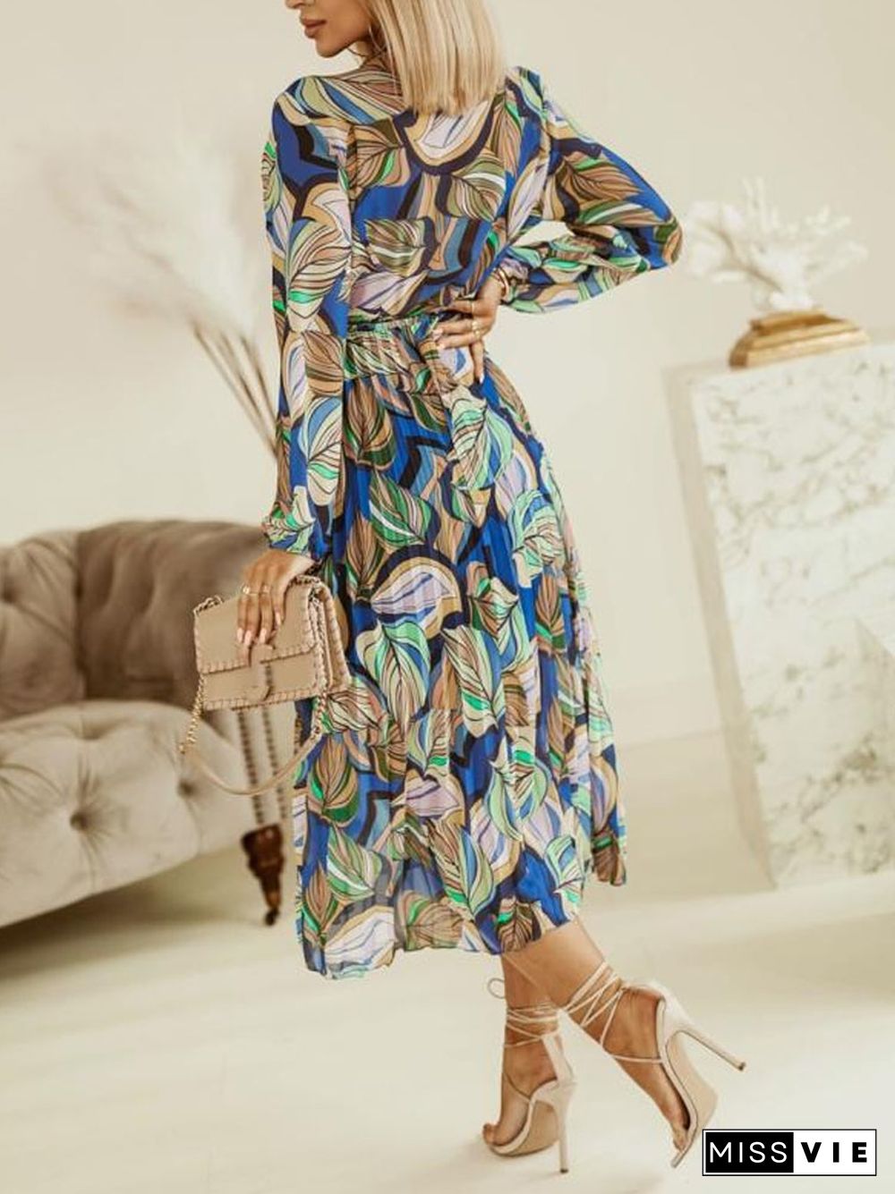 Spring Floral Print Chiffon Long Dress Women Elegant V Neck Button Bohemian Party Dress Casual Long Sleeve Summer Beach Dresses