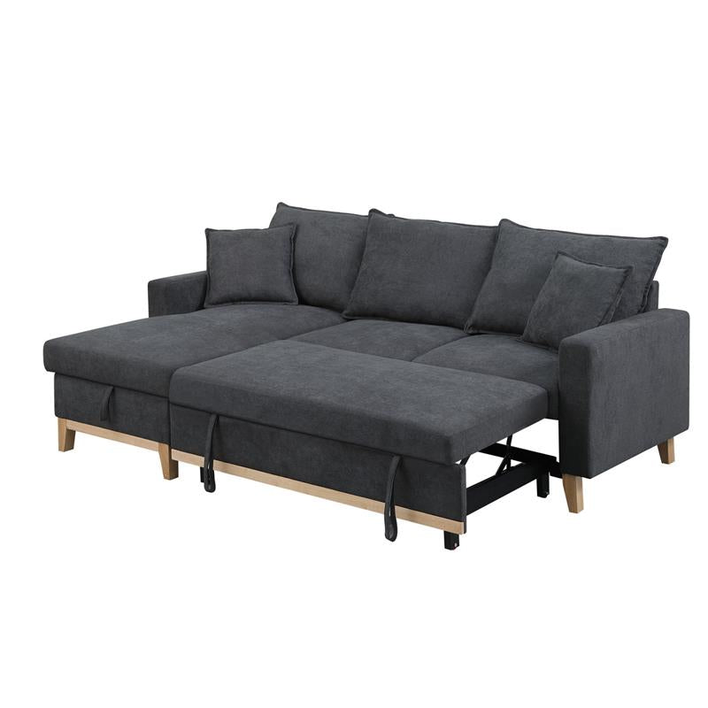 Bowery Hill Dark Gray Fabric Reversible Sleeper Sectional with Storage Chaise