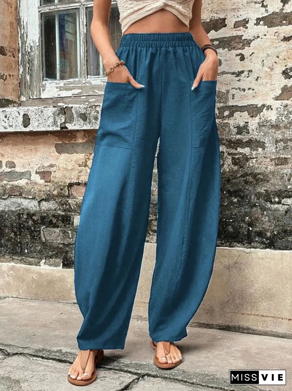 Women's Pocket Casual Pants Elastic Trousers