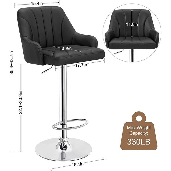 Adjustable Armless Swivel PU Leather Bar Stools Chrome Air Lift Counter Height Stools Set of 4