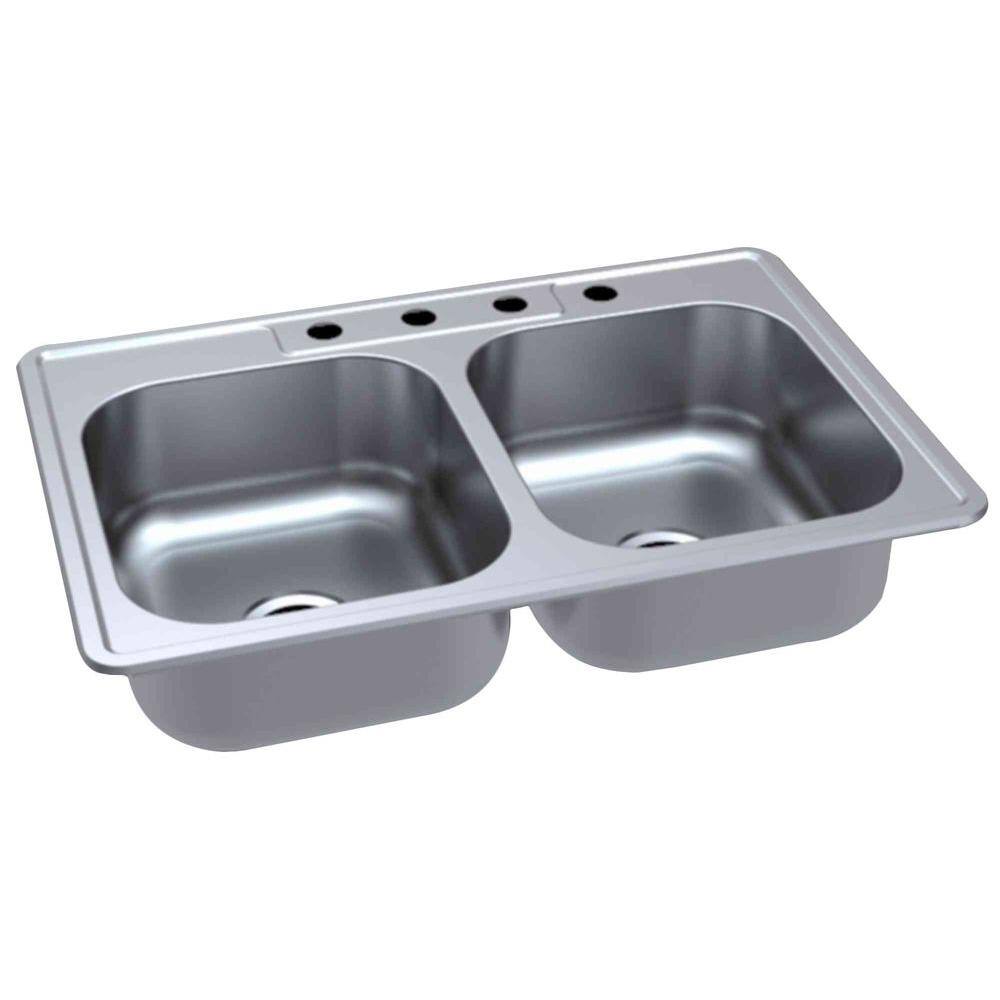 Glacier Bay Drop-In Stainless Steel 33 in. 4-Hole Double Bowl Kitchen Sink SM560-620