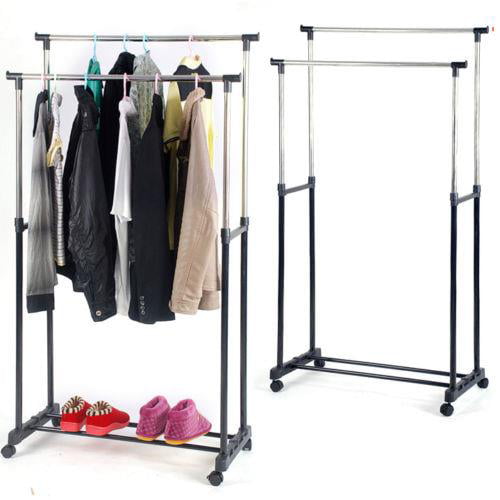 Ktaxon Rolling Portable Clothes Rack Double Bar Rail Hanging Garment Hanger Adjustable