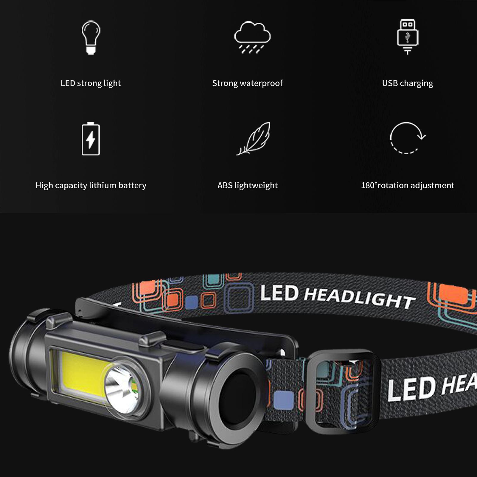 Led Head Lamp Outdoor Flashlight Headlamps With Adjustable Headband Far Near Double Light 180  Rotation Adjustment