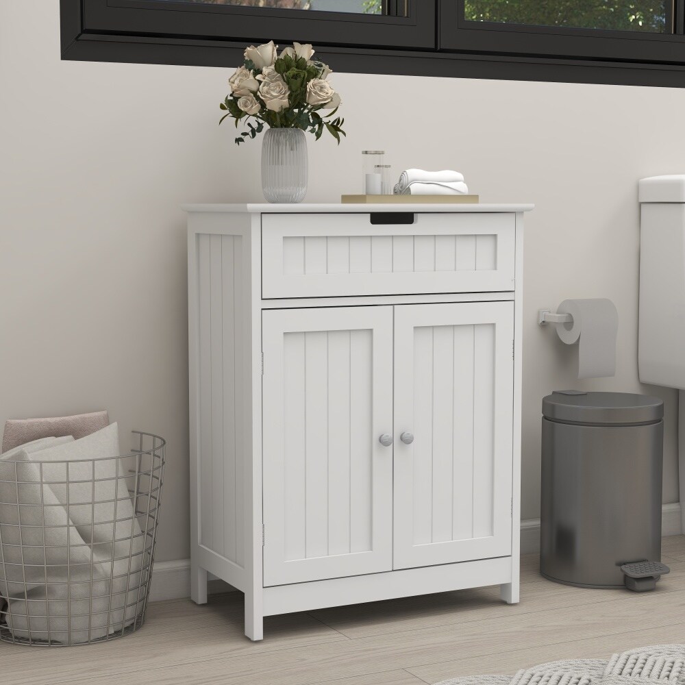 Bathroom Floor Cabinet Freestanding 2 Doors and 1 Drawer Wood