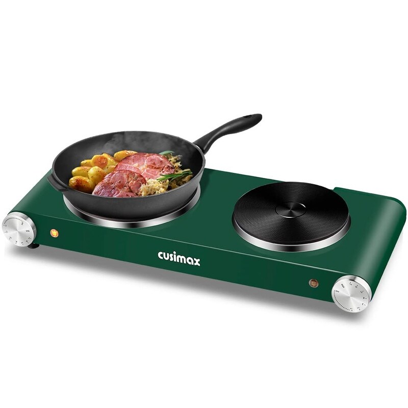 Elexnux Portable 1800 Watt 2 Burner Electric Hot Plate  7.4 in. Countertop Burners With 7 Heat Settings