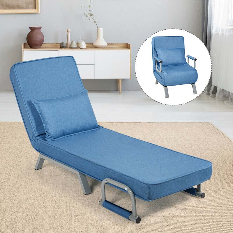 Folding Convertible Sofa Bed Sleeper Chair w/Pillow, 5-Position Armchair Chaise Lounge Couch