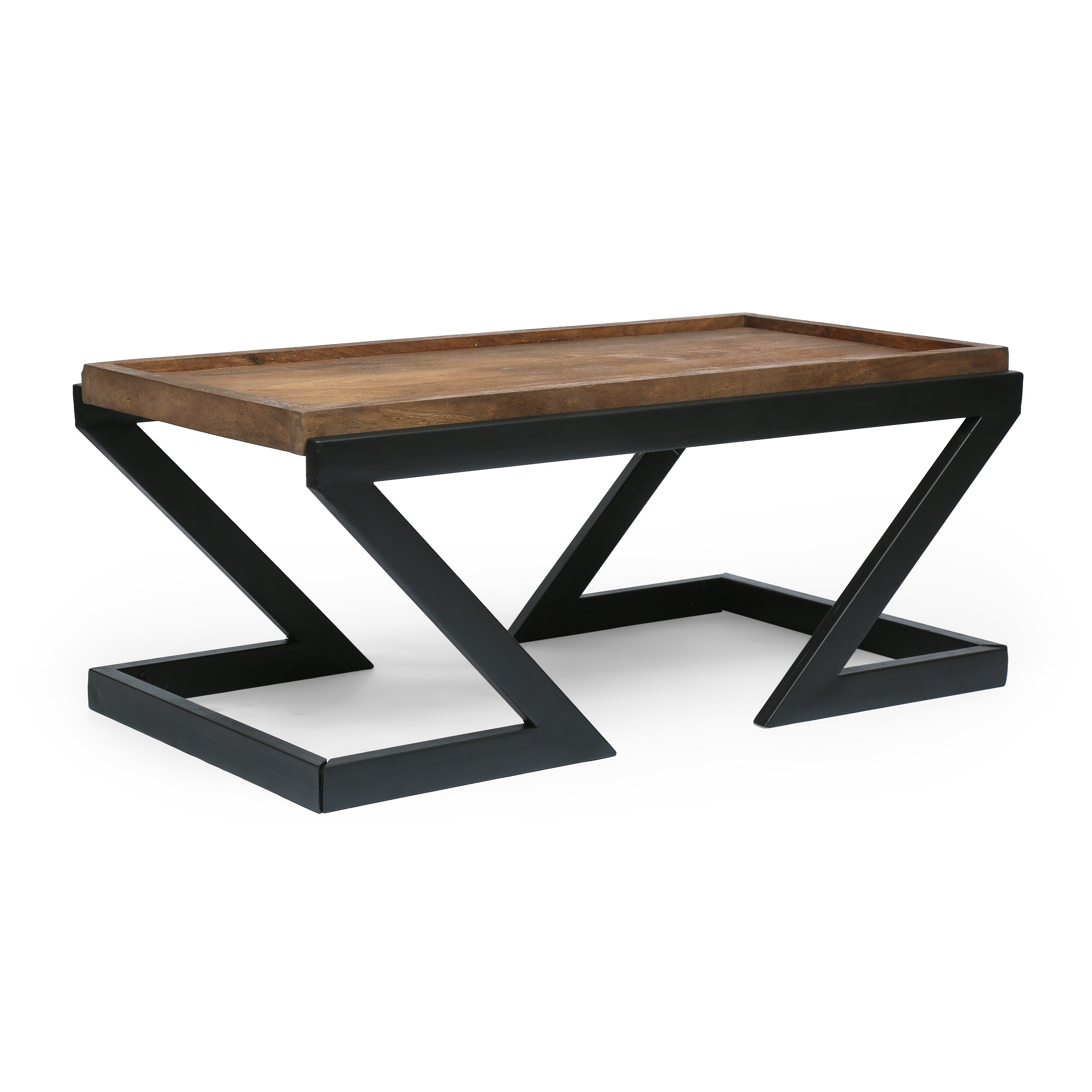 Nashua Modern Industrial Handcrafted Mango Wood Coffee Table, Dark Brown and Black