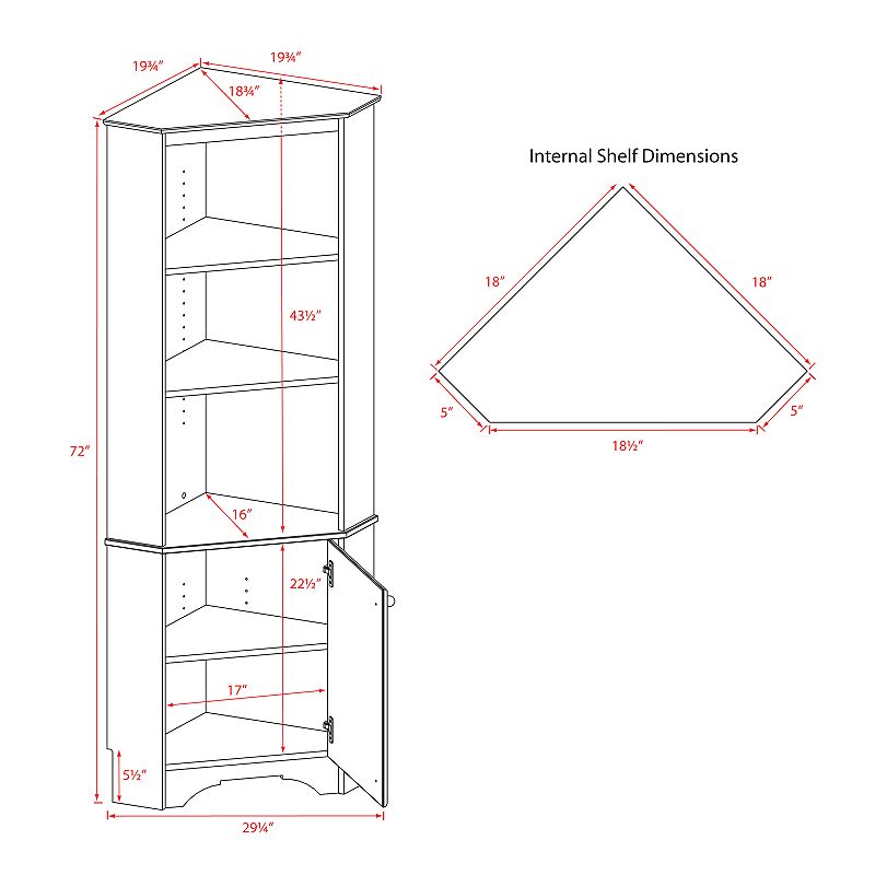 Prepac Elite Tall 1-Door Corner Storage Cabinet