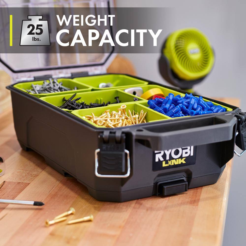 RYOBI LINK Compact 6-Compartment Modular Small Parts Organizer Tool Box STM304