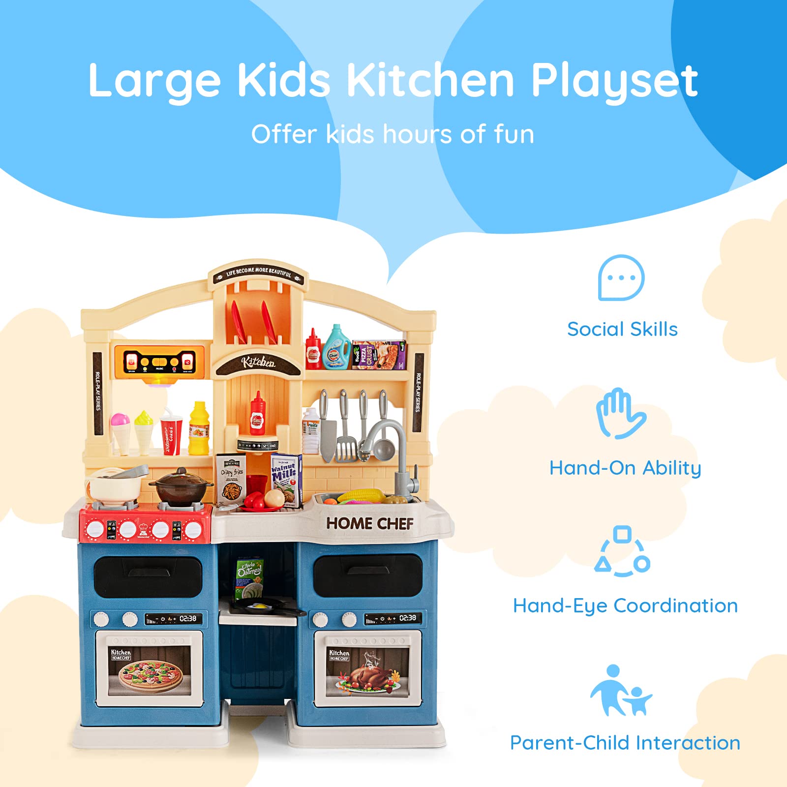 Costzon Kids Kitchen Playset, 69PCS Pretend Chef Play Food Toy Set