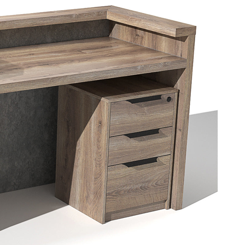 QUADE Reception Desk Right Panel 2.0M - Warm Oak & Concrete Color