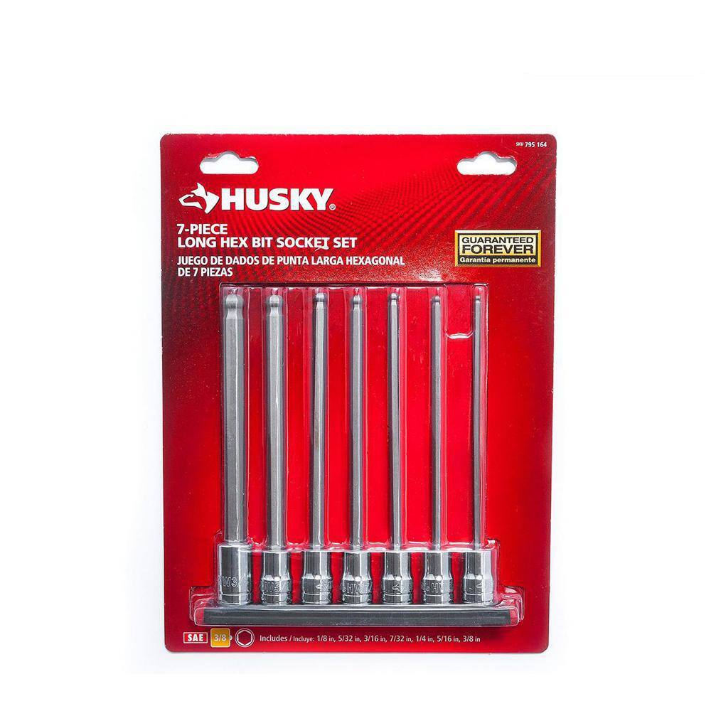 Husky 38 in. Drive SAE Long Ball Bit Socket Set (7-Piece) H3DSAELBBS7-02