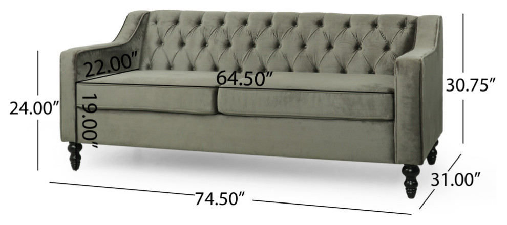 Jameer Modern Glam Tufted Velvet 3 Seater Sofa   Traditional   Sofas   by GDFStudio  Houzz