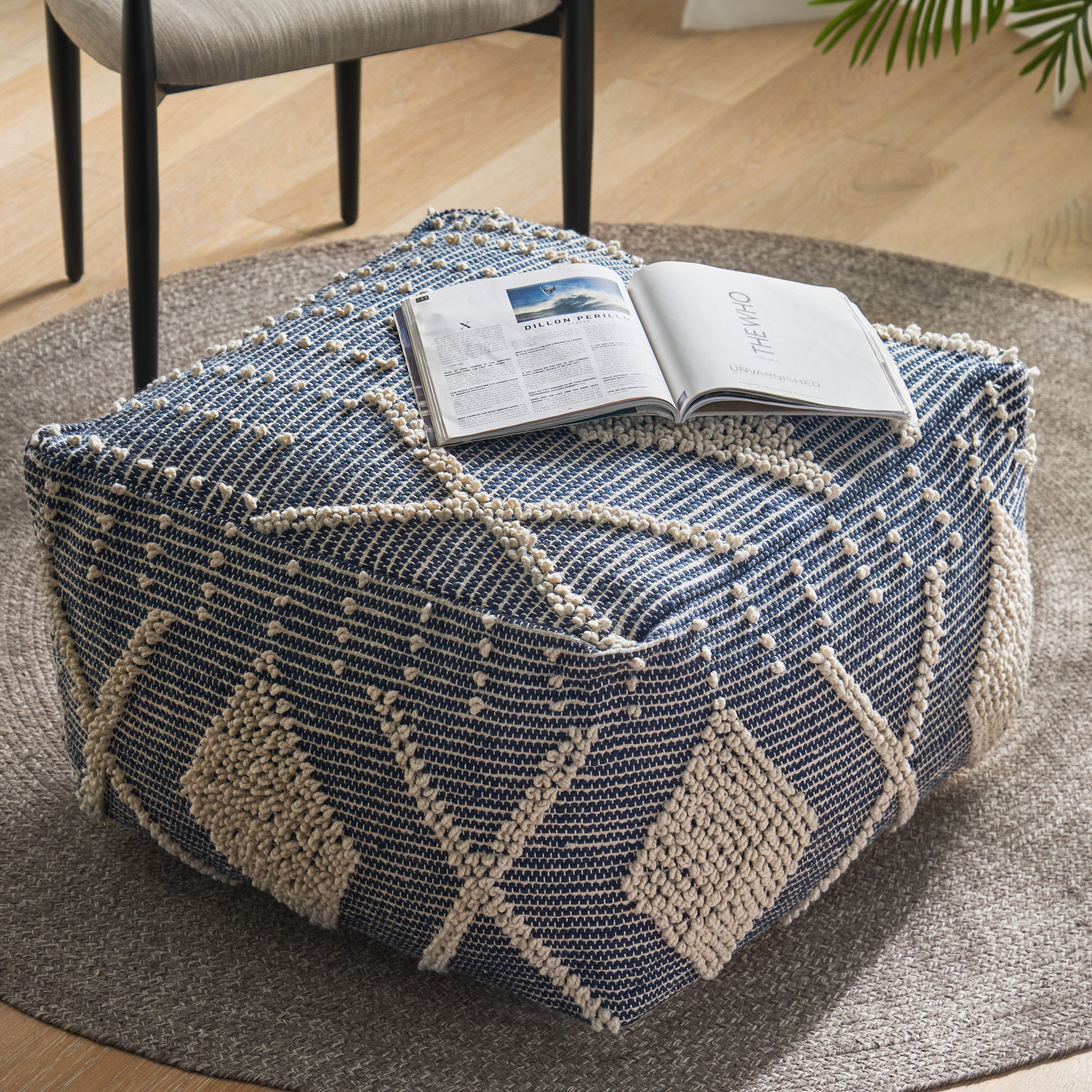 Dereka Contemporary Handcrafted Faux Yarn Pouf